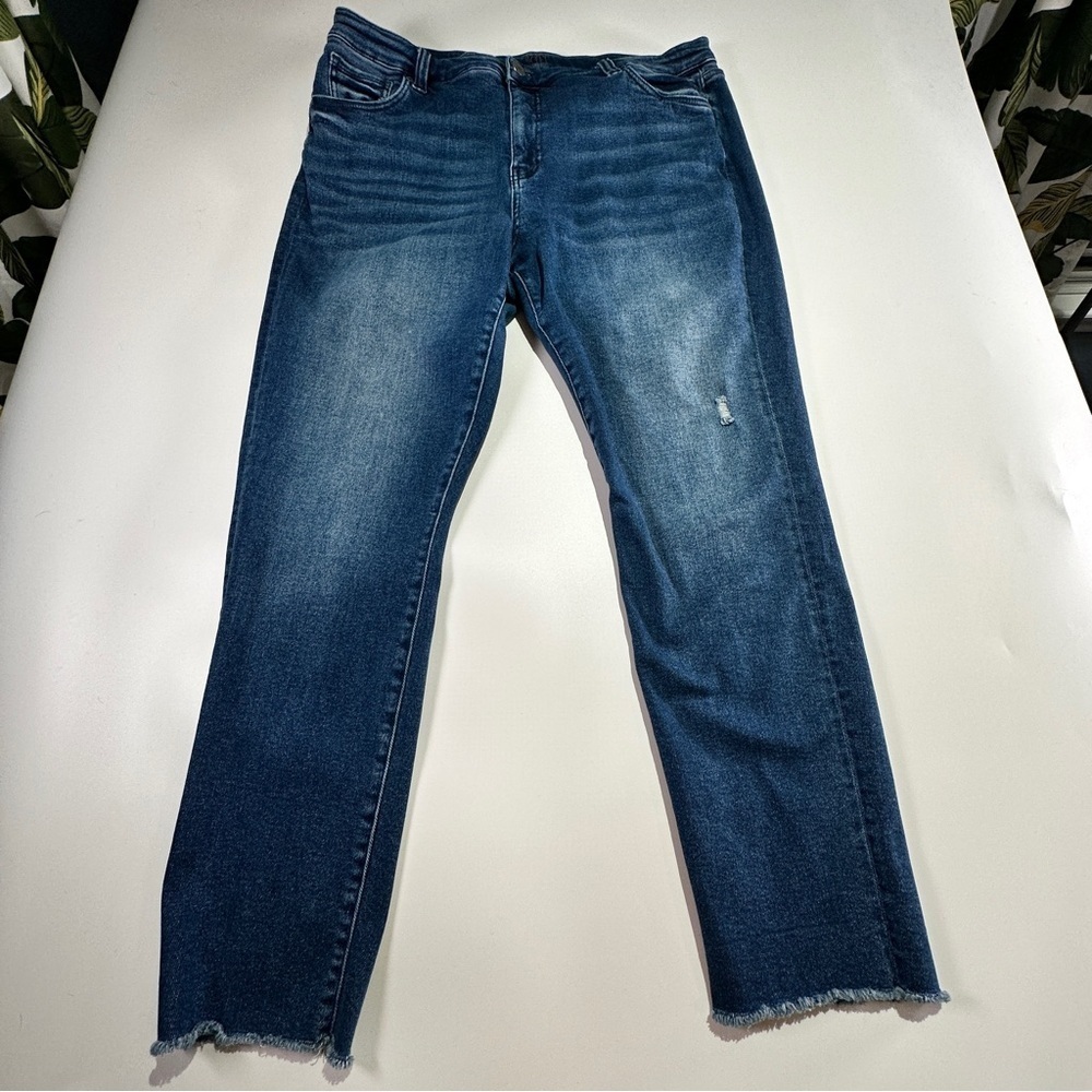 KUT from the Kloth high rise straight leg ankle jeans raw hem blue 18W - Picture 2 of 10